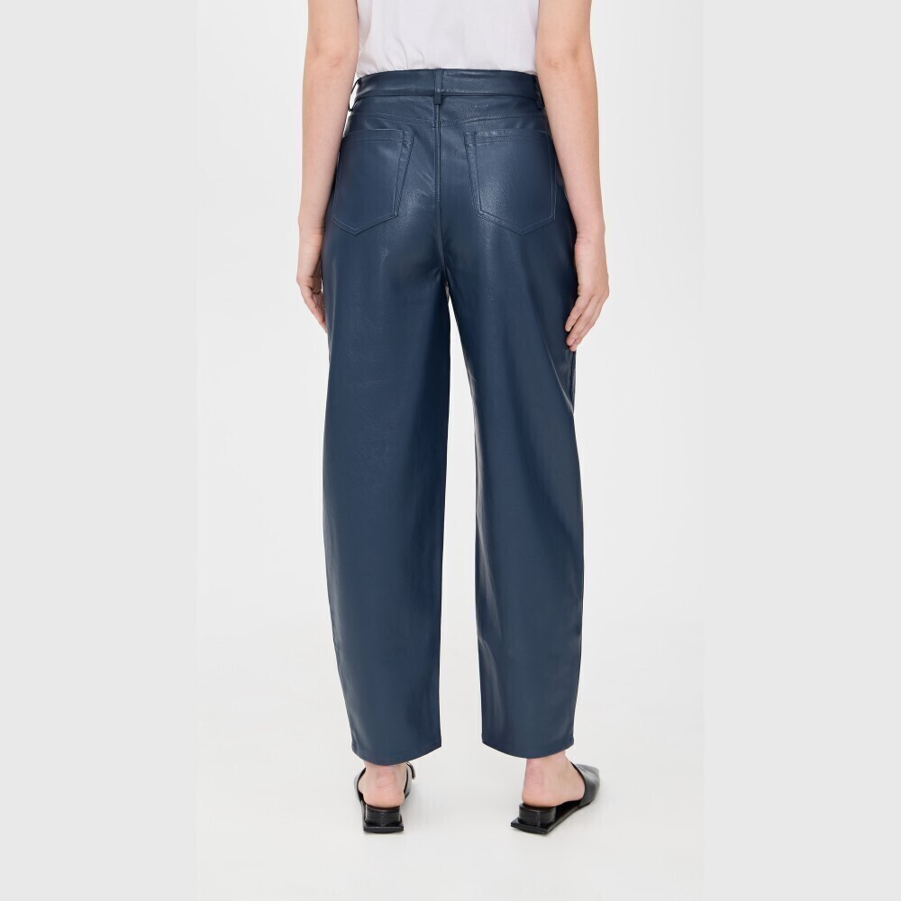 Navy Faux Leather High Rise Barrel Leg Pants - Picture 3 of 6